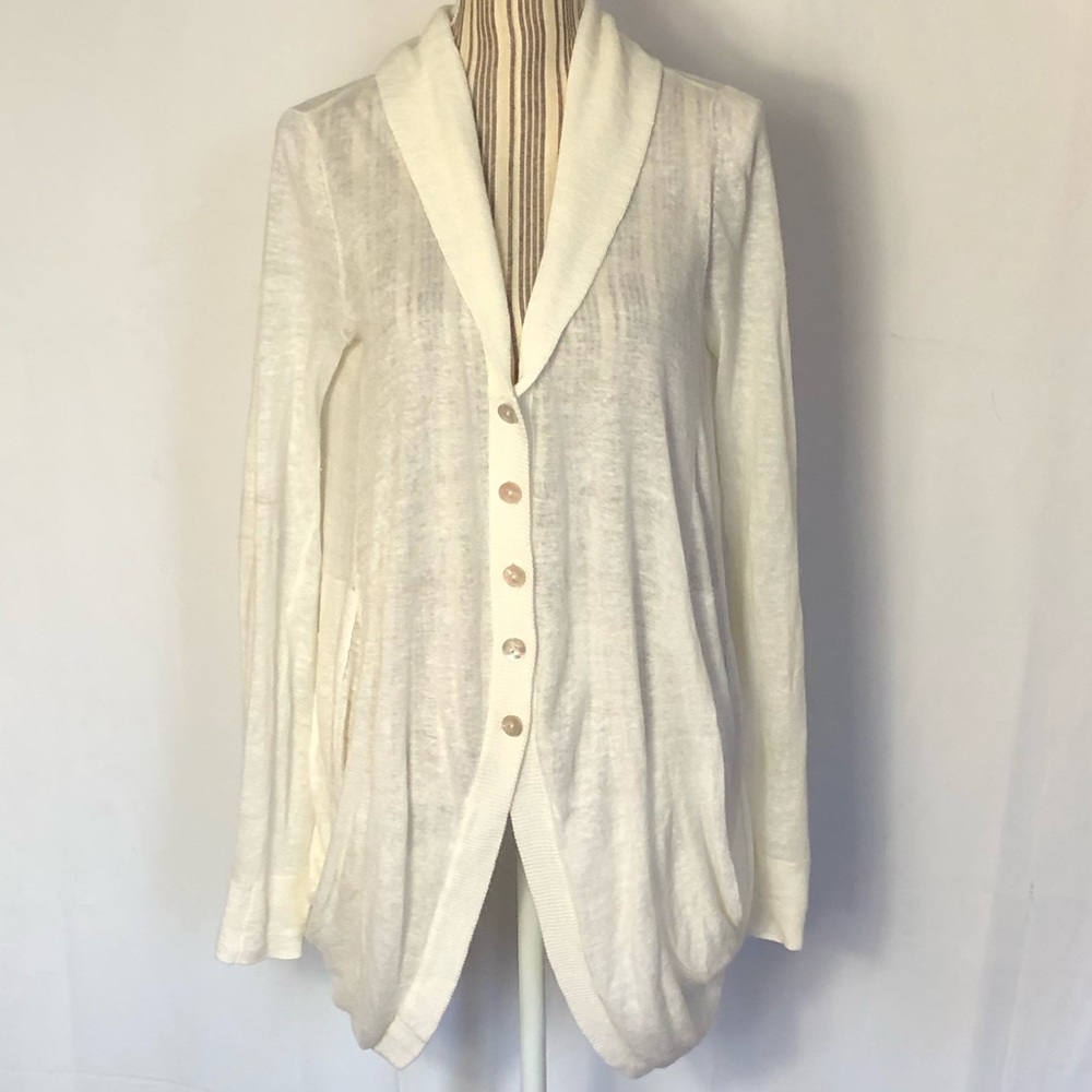 Inhabit off white lagenlook linen button cardigan